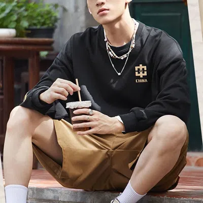 Li-ning Sports Fashion Series Printing Loose Round Neck Pullover Couple Style 'black'