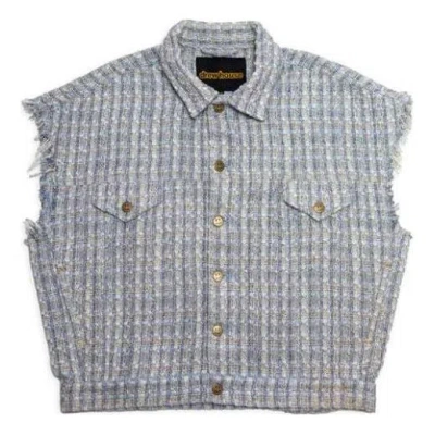 Drew House Boucle Sleeveless Trucker Jacket 'light Blue' In Gray