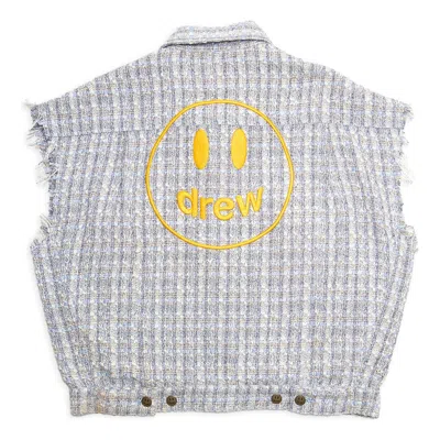Drew House Boucle Sleeveless Trucker Jacket 'light Blue' In Gray