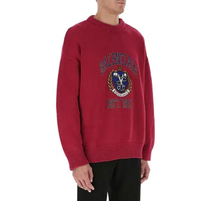 Balenciaga Ribbed Hem Knit Sweater In Red