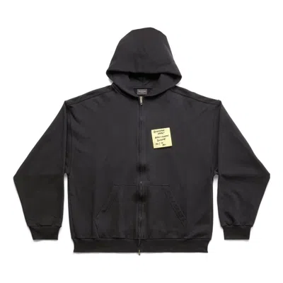 Balenciaga Sticky Note Zip-up Hoodie Medium Fit 'black Faded'