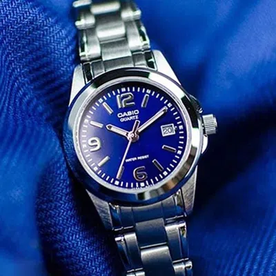 Casio Quartz Waterproof Blue Analog In Metallic