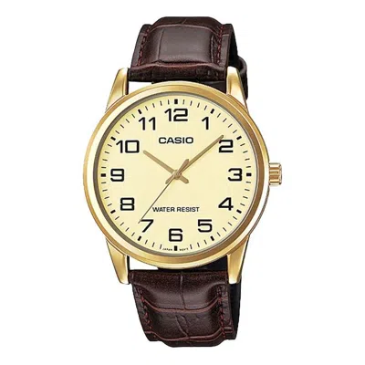 Casio Sports Quartz Waterproof Mens Gold Analog In Burgundy