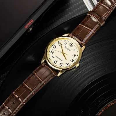 Casio Sports Quartz Waterproof Mens Gold Analog In Burgundy