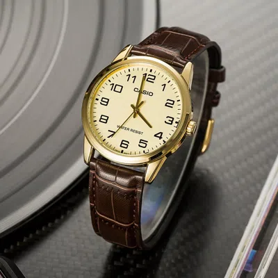Casio Sports Quartz Waterproof Mens Gold Analog In Burgundy