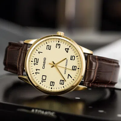 Casio Sports Quartz Waterproof Mens Gold Analog In Burgundy