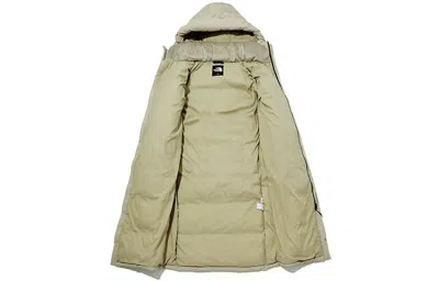 The North Face Long Down Jacket 'beige' In Green