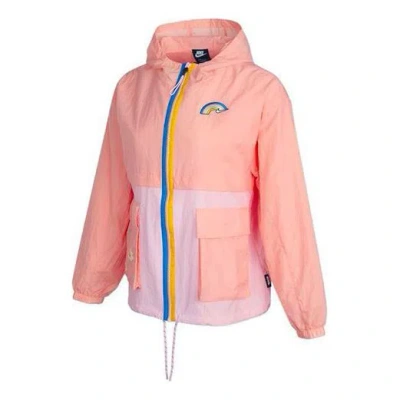 Nike (wmns)  Sportswear Icon Clash Pattern Embroidered Contrasting Colors Light Woven Hooded Jacket D In Orange