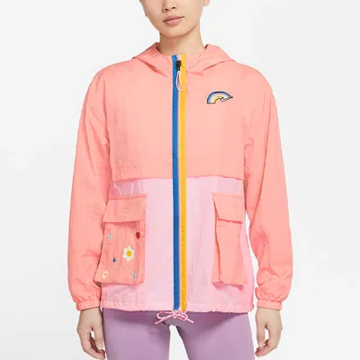 Nike (wmns)  Sportswear Icon Clash Pattern Embroidered Contrasting Colors Light Woven Hooded Jacket D In Orange