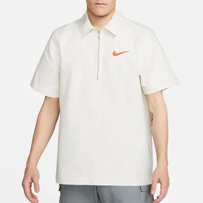 Nike Half Zipper Solid Color Short Sleeve Polo Shirt White