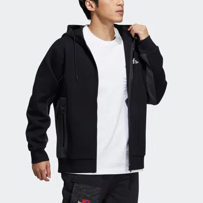 Adidas Originals Adidas St Kn Spcr Jkt Contrasting Colors Pocket Knit Sports Hooded Logo Jacket Black