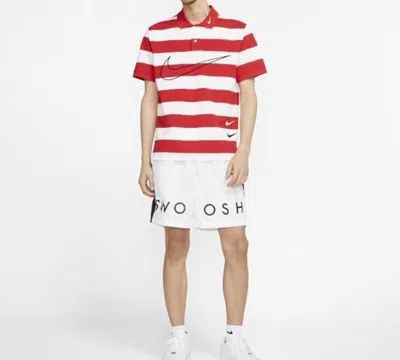 Nike Sportswear Swoosh Stripe Short Sleeve Polo Red White Redwhite