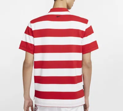 Nike Sportswear Swoosh Stripe Short Sleeve Polo Red White Redwhite