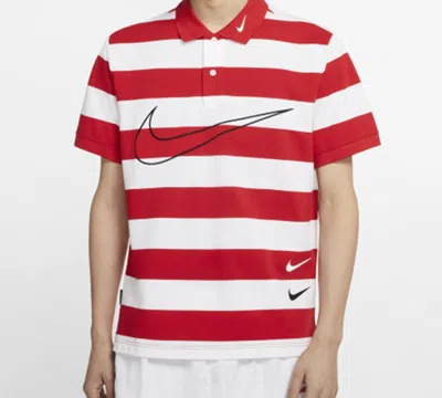 Nike Sportswear Swoosh Stripe Short Sleeve Polo Red White Redwhite