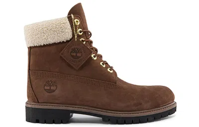 Timberland 6 Inch Premium Waterproof Boots 'brown And Fleece Collar' In Brown