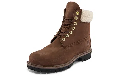 Timberland 6 Inch Premium Waterproof Boots 'brown And Fleece Collar' In Brown