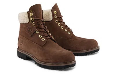 Timberland 6 Inch Premium Waterproof Boots 'brown And Fleece Collar' In Brown