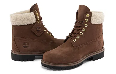 Timberland 6 Inch Premium Waterproof Boots 'brown And Fleece Collar' In Brown