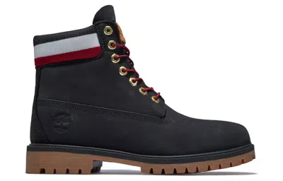 Timberland 6 Inch Heritage Cupsole Boot 'black Nubuck With Red' In Black
