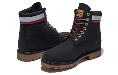 Timberland 6 Inch Heritage Cupsole Boot 'black Nubuck With Red' In Black