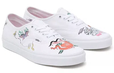 Vans Authentic Classic Casual Skateboarding Shoes Unisex White Chinese Style Printing 'white Pink Bl In White