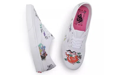 Vans Authentic Classic Casual Skateboarding Shoes Unisex White Chinese Style Printing 'white Pink Bl In White