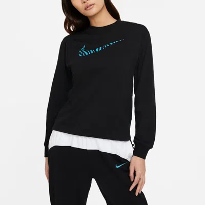 Nike (wmns)  Sportswear Icon Clash Zebra Printing Pattern Sports Round Neck Long Sleeves Black Hoodie