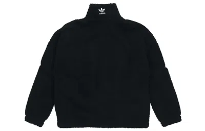 Adidas Originals Contrasting Colors Logo Suede Stand Collar Sports Jacket Black