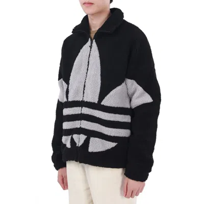 Adidas Originals Contrasting Colors Logo Suede Stand Collar Sports Jacket Black