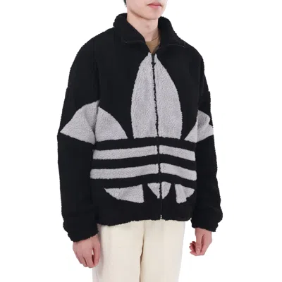 Adidas Originals Contrasting Colors Logo Suede Stand Collar Sports Jacket Black