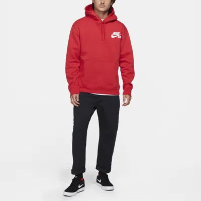 Nike Sb Skateboard Icon Skateboard Hooded Long Sleeve Logo Pullover Sweatshirt Men's University Red