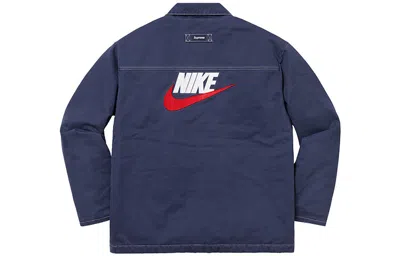 Supreme Fw18 X Nike Double Zip Quilted Work Jacket Navy In Blue