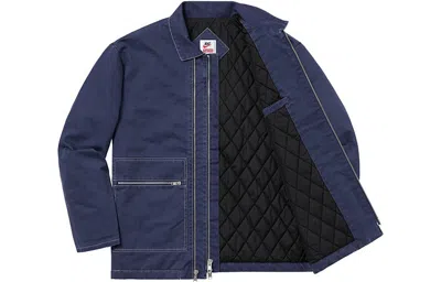 Supreme Fw18 X Nike Double Zip Quilted Work Jacket Navy In Blue