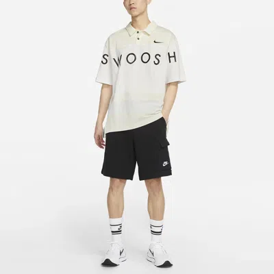 Nike Sportswear Swoosh Logo Printing Contrasting Colors Loose Polo Shirt White In Neutral