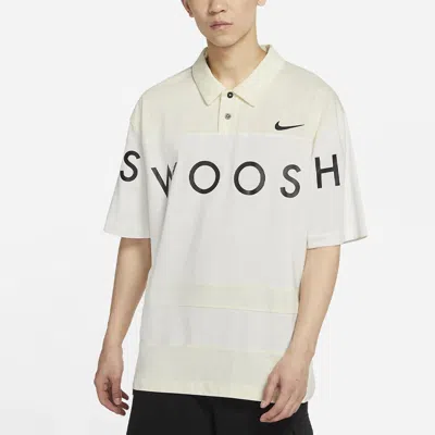 Nike Sportswear Swoosh Logo Printing Contrasting Colors Loose Polo Shirt White In Neutral