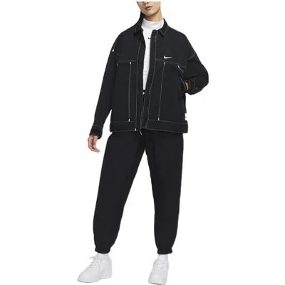 Nike (wmns)  Ss22 Sportswear Swoosh Back Logo Printing Woven Jacket Autumn Black