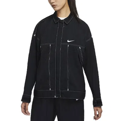 Nike (wmns)  Ss22 Sportswear Swoosh Back Logo Printing Woven Jacket Autumn Black