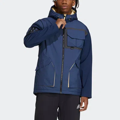 Adidas Originals Adidas Urban Pad Jkt Outdoor Sports Hooded Jacket Navy Blue