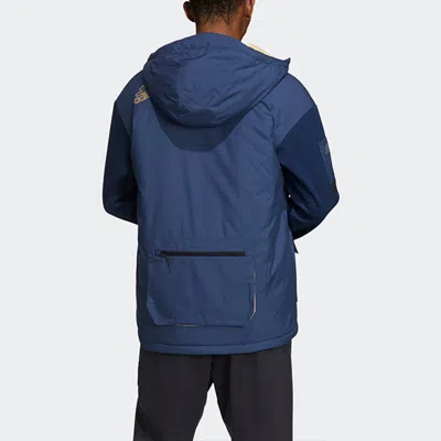 Adidas Originals Adidas Urban Pad Jkt Outdoor Sports Hooded Jacket Navy Blue