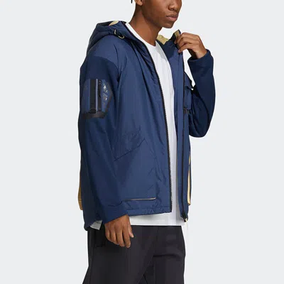 Adidas Originals Adidas Urban Pad Jkt Outdoor Sports Hooded Jacket Navy Blue