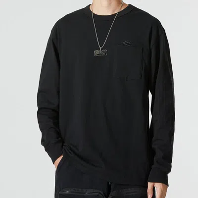 Nike Men's  Solid Color Athleisure Casual Sports Round Neck Long Sleeves Black T-shirt