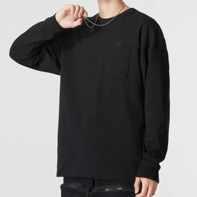 Nike Men's  Solid Color Athleisure Casual Sports Round Neck Long Sleeves Black T-shirt