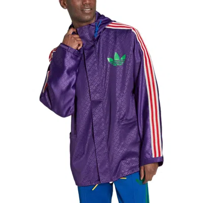 Adidas Originals Windbreaker Logo Printing Hooded Drawstring Sports Jacket 'purple'