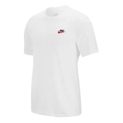 Nike Sportswear Embroidered Logo Micro Mark Solid Color Casual Round Neck Short Sleeve White