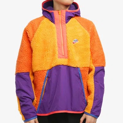 Nike Half Zipper Suede Splicing Colorblock Sports Pullover Orange