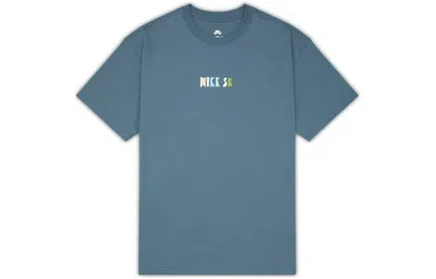 Nike Men's  Loose Alphabet Logo Geometry Pattern Printing Sports Short Sleeve Gray Green T-shirt In Blue