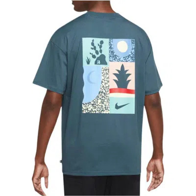 Nike Men's  Loose Alphabet Logo Geometry Pattern Printing Sports Short Sleeve Gray Green T-shirt In Blue
