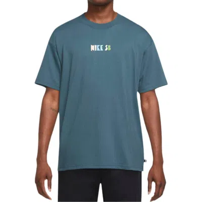 Nike Men's  Loose Alphabet Logo Geometry Pattern Printing Sports Short Sleeve Gray Green T-shirt In Blue