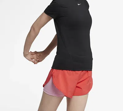 Nike (wmns)  Pro Mesh Dri-fit Slim Fit Breathable Quick Dry Training Short Sleeve Black T-shirt