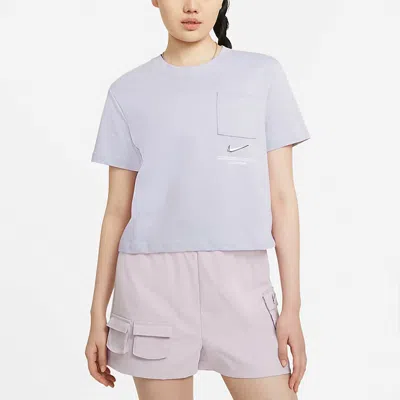 Nike (wmns)  Sportswear Swoosh 3d Logo Loose Breathable Round Neck Short Sleeve Purple In Gray